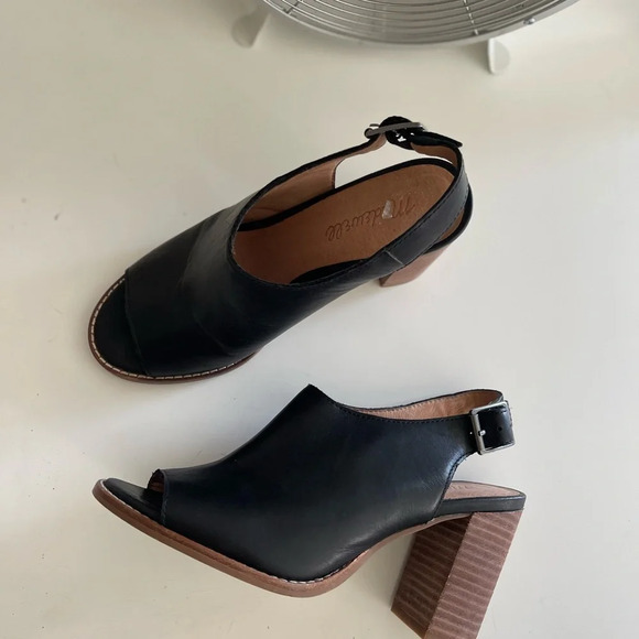 Madewell The Riley Convertible Black Leather Open Toe Heel - Picture 2 of 7